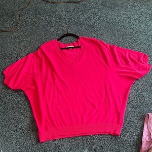 Hilary Radley for Katherine Barclay size large deep v neck sweater cute hot pink